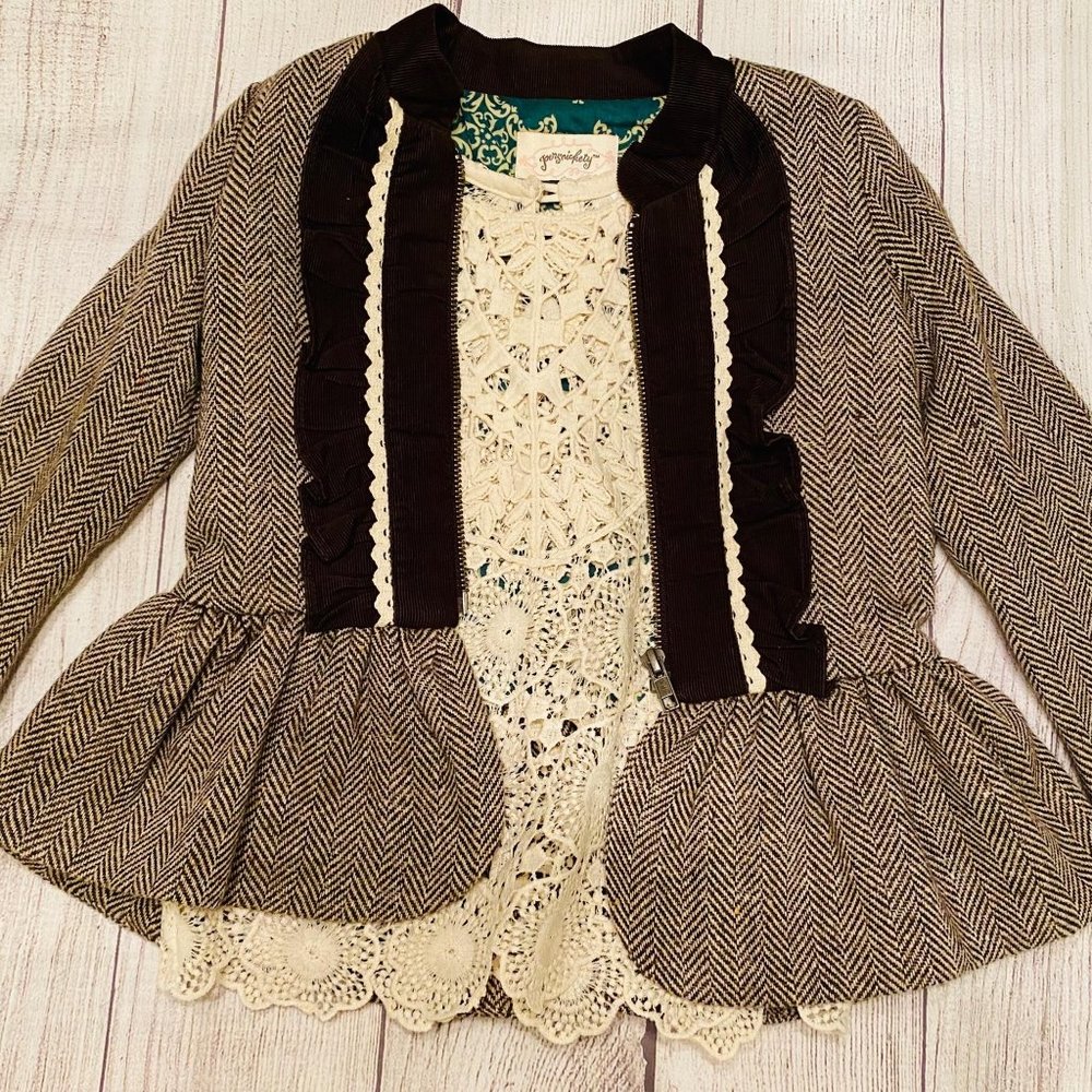 Persnickety Brown Jacket & Underlay Lace Vest Sz 4